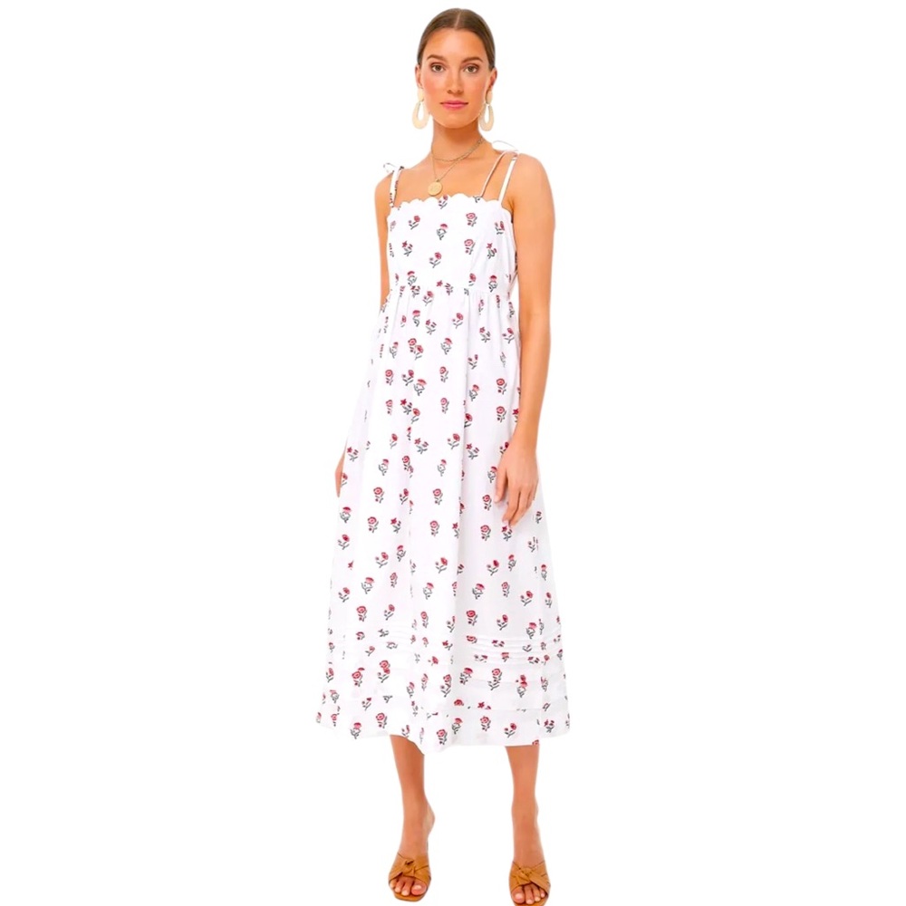 Tuckernuck White Midi Dress with Pink Floral Print
